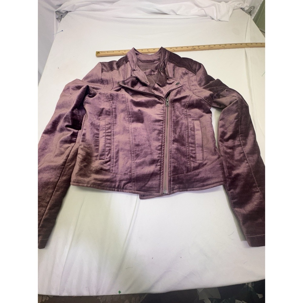 Aeropostale moto style velvet jacket Medium Full Zip Sleeve Purple Harley Biker‎